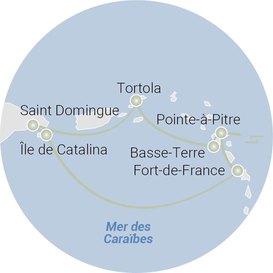Carte de l'itinéraire Croisière des Bourguignons - Soleil des Antilles 2026