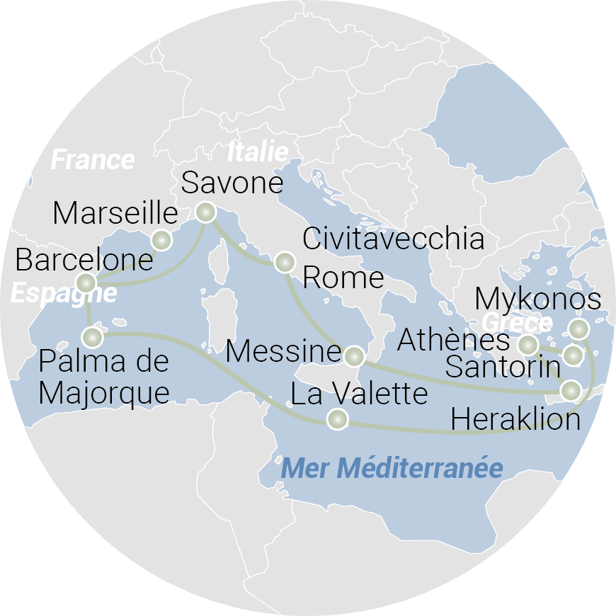 Carte de l'itinéraire Merveilles Méditerranéennes et Îles Grecques 2026