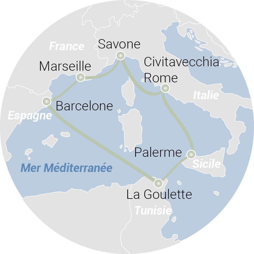 Carte de l'itinéraire Méditerranée à prix fous 2026