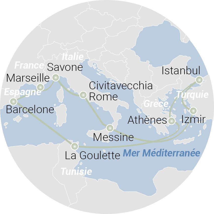 Carte de l'itinéraire Croisière Orient et Istanbul 2026