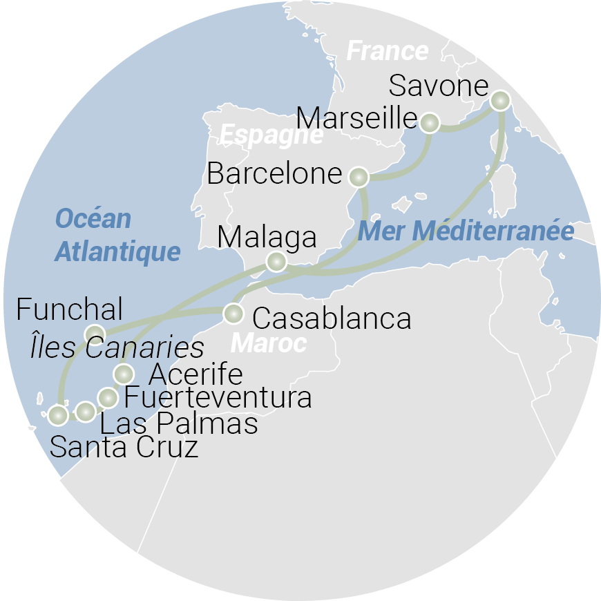 Carte de l'itinéraire Terres ensoleillées 2026