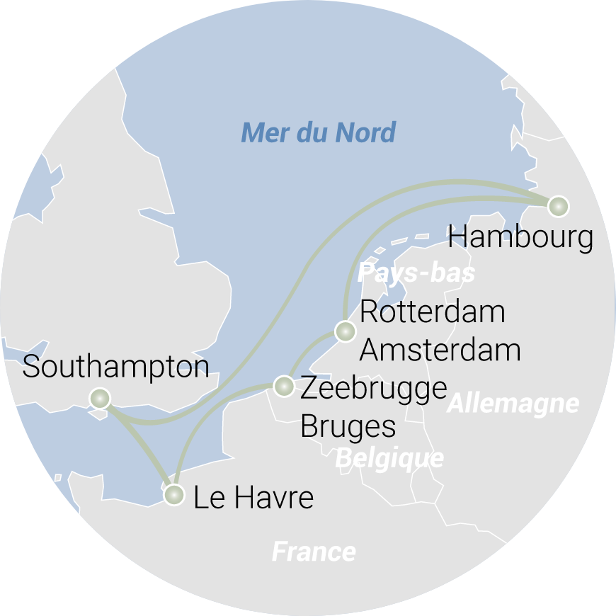 Carte de l'itinéraire des Marchés de Noël en Europe du Nord 2025