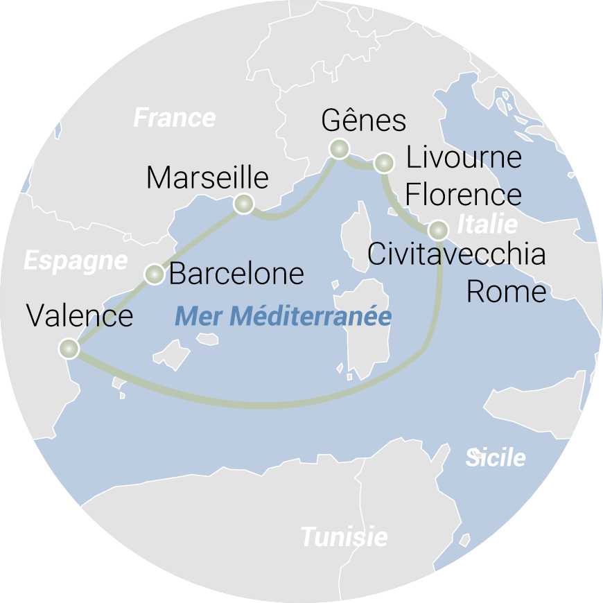 Carte de l'itinéraire Splendeurs de Méditerranée 2025