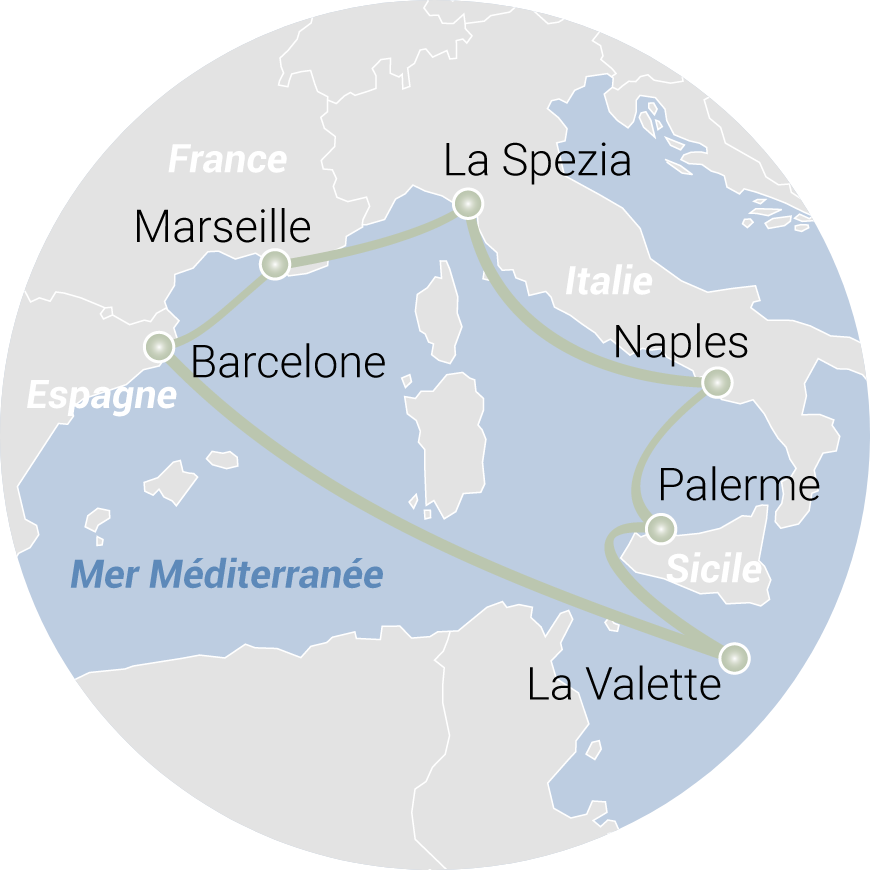 Carte de l'itinéraire Merveilles de Méditerranée 2026