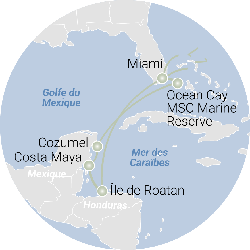 Carte de l'itinéraire en Caraïbes 2026